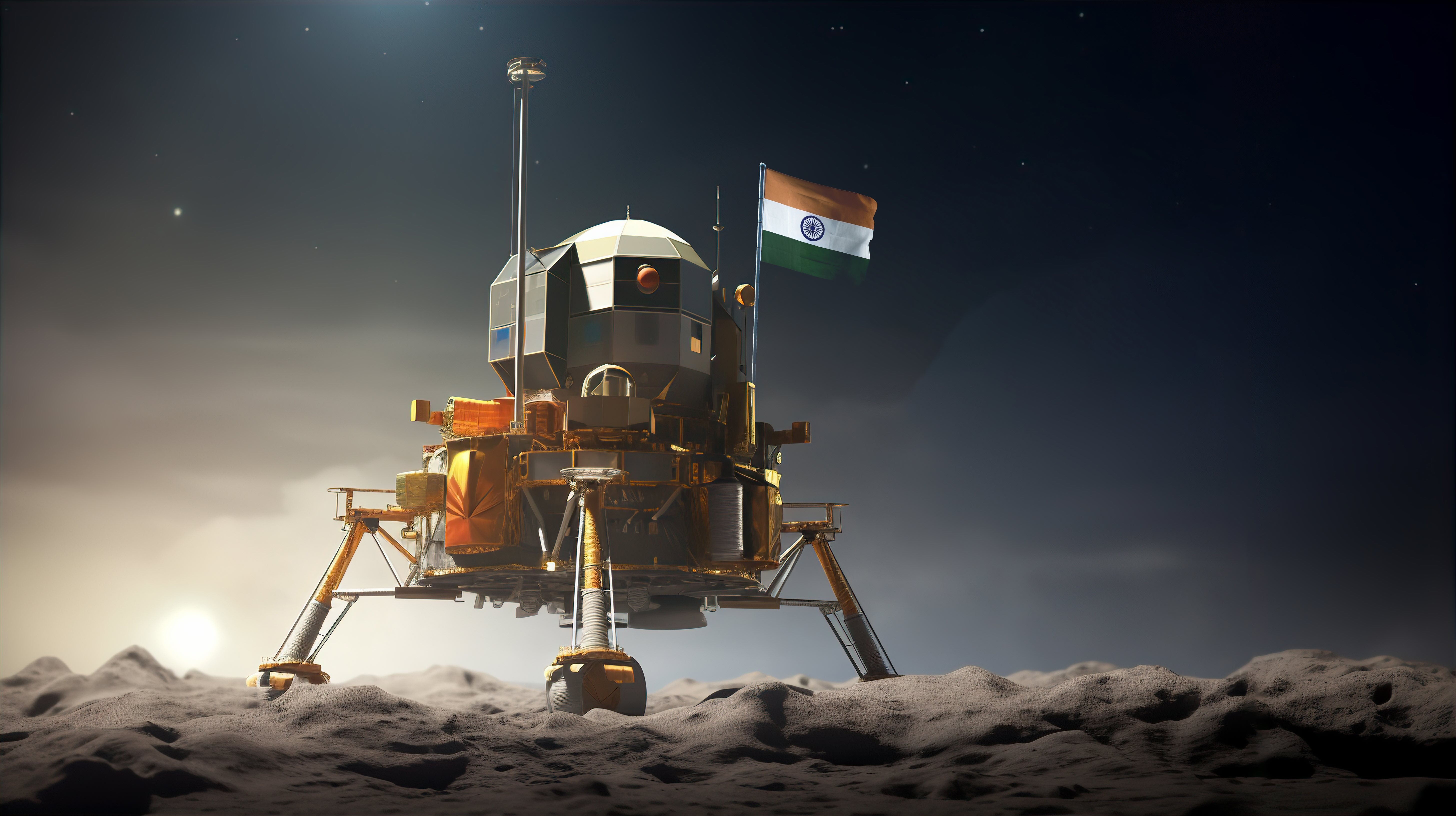 AI generated image of Chandrayaan on the Lunar surface for illustration. India's Karnataka state has unveiled its space tech policy 2025-30.